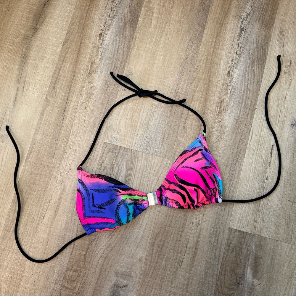 Y2K Neon Zebra Print OP Bikini Top